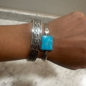 Silver and Turquoise Bracelet Set